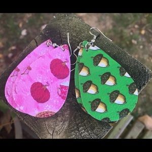 2 pair Fall leather dangle earrings pumpkins acorn